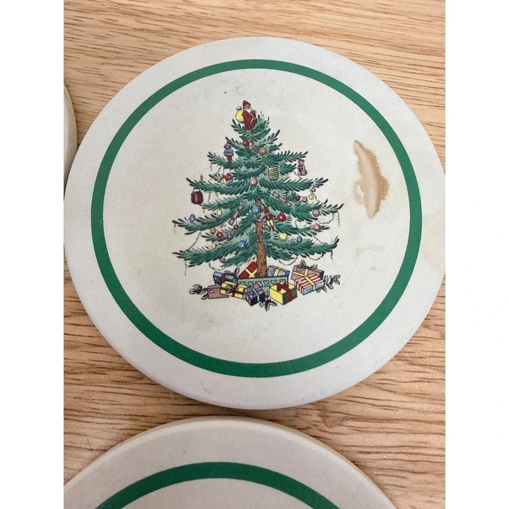 Spode Christmas Tree Spoon Rest/ 8 Cork Backed Coasters Set Holiday Kitchen #68